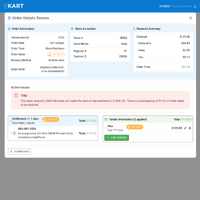 Order Details Review prototype screen
