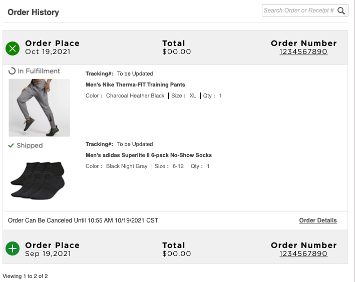 After — redesigned Order History screen
